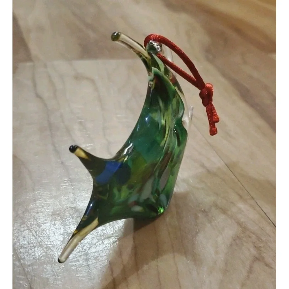 Blown Glass Fish Christmas Ornament Green Clear Multicolor Island Glass Blowing